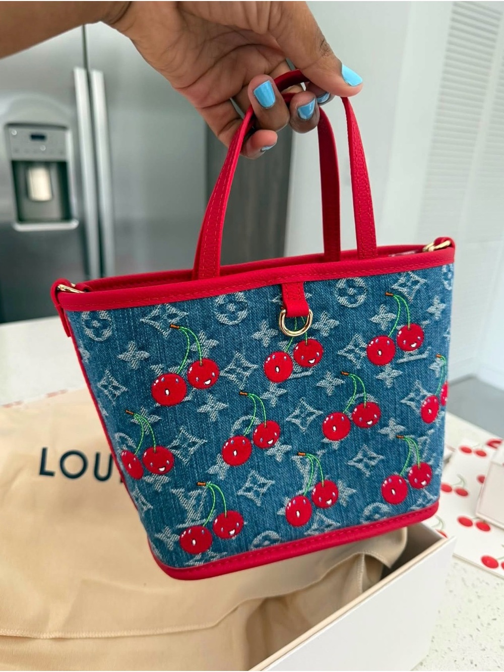 LVxTM (Louis Vuitton x Takashi Murakami) Denim Cherry Reversible Neverfull BB